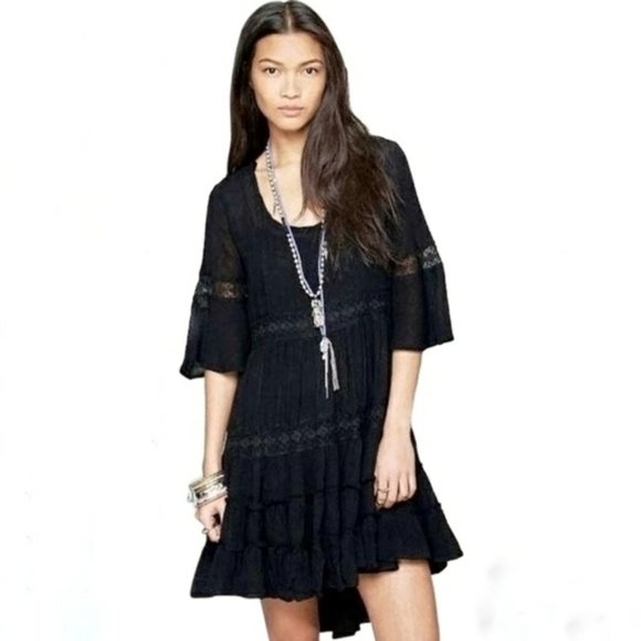 FREE PEOPLE - Daisy Lace Dream Cloud Dress - Black - Picture 2 of 5